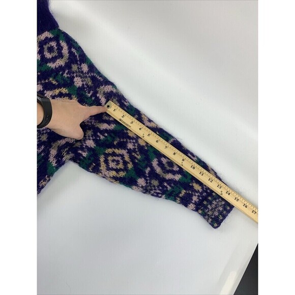 Benetton Sweater Collared Purple Green Pattern Pullover Button Wool Women Medium - Picture 14 of 15